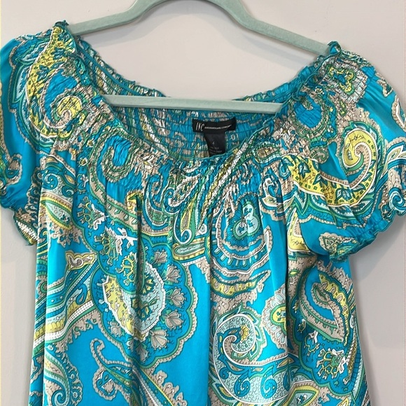 NWOT Inc International Women’s Silk Shirt Size 4 Ruched Off Shoulder - Picture 6 of 6